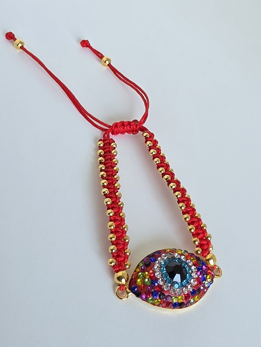 Adjustable Red String Evil Eye Bracelet Gold Beads Rainbow Crystal Protection - Picture 2 of 5
